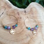 boucles d'oreilles arbre de vie améthyste cristal Swarovski