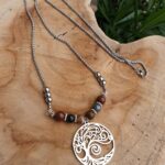 sautoir arbre de vie composé d'obsdienne acajou, quartz rutilé et pietersite