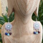 boucles d'oreilles pendantes en lapis lazuli amazonite et grenat