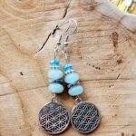 Boucles d'oreilles fleur de vie amazonite composées d'amazonite en forme galet et de cristal de Swarovski. une jolie paire pour être positif, zen !