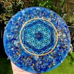 Orgonite création - Fleur de vie bleue - minéraux et métaux création unique - alveole des mineraux