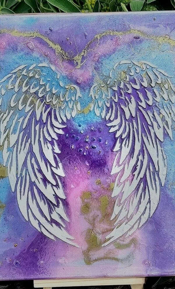 Tableau énergétique Ailes Angéliques – Présence et Protection – 40 x 40 cm