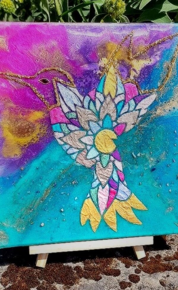 Tableau énergétique Colibri sacré – Mandala de Vie – 30 x 30 cm