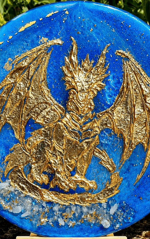 Tableau énergétique Dragon d’Or – Gardien des Mondes – 40 cm