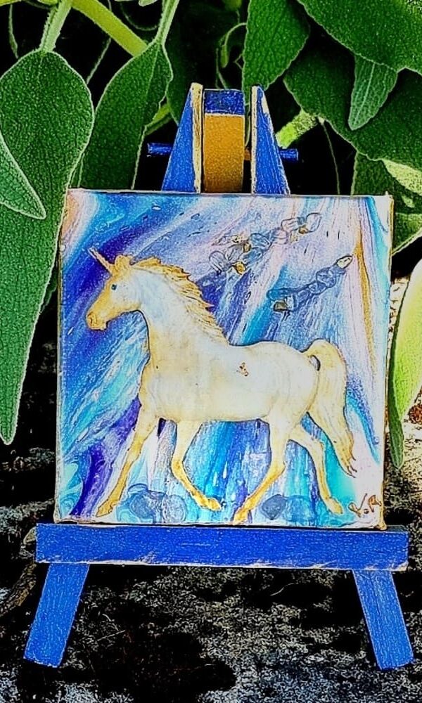 Tableau énergétique Licorne Sacrée – Pureté et Magie – Mini format 7 x 7 cm