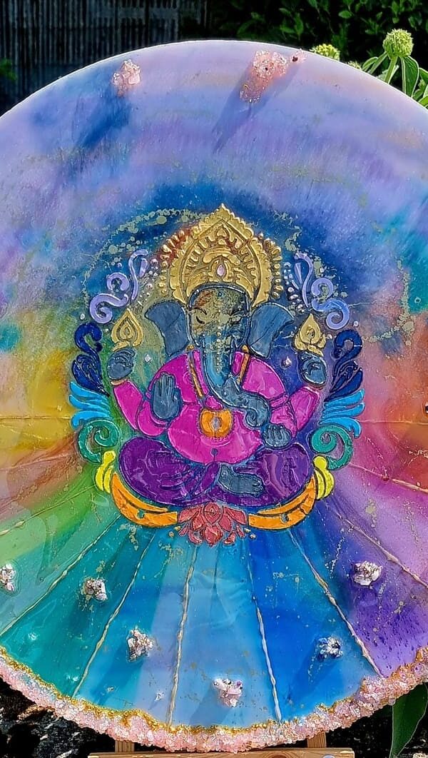 Tableau Ganesh énergétique 60 cm – Œuvre en minéraux naturels